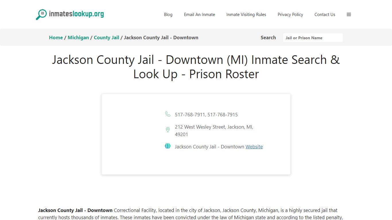 Jackson County Jail - Downtown (MI) Inmate Search & Look Up - Inmate Lookup