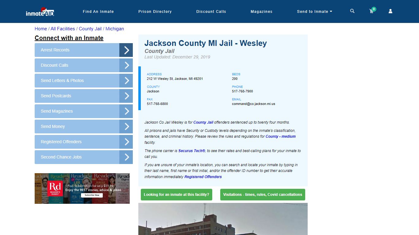 Jackson County MI Jail - Wesley - Inmate Locator - Jackson, MI