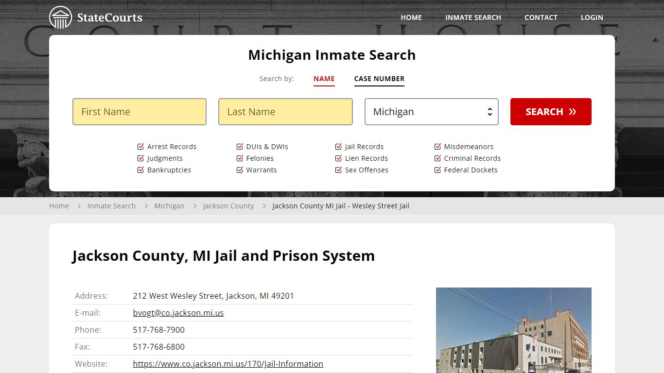 Jackson County MI Jail - Wesley Street Jail Inmate Records Search ...
